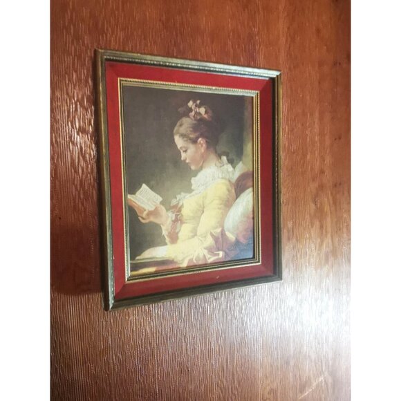 Vintage 1950s Fragonard Young Girl Reading Limited Edition #1210 Red Velvet Trim - Picture 2 of 13